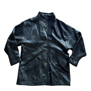 Vintage Casserly Lambskin Leather Jacket Women's S Black High Collar Soft 90's